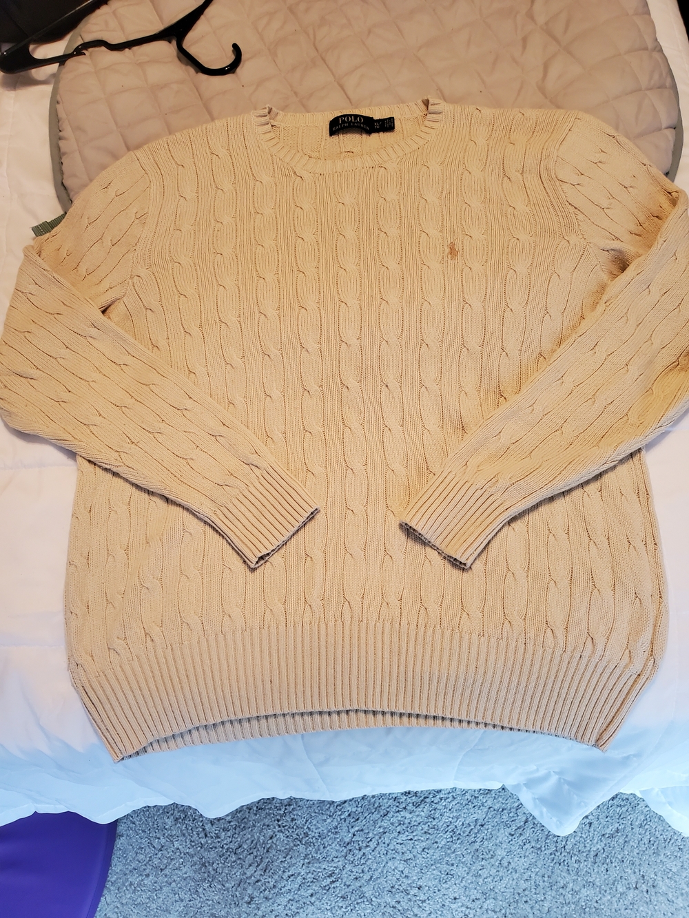 Polo by Ralph Lauren Men’s Beige Cable-Knit Crewneck Sweater